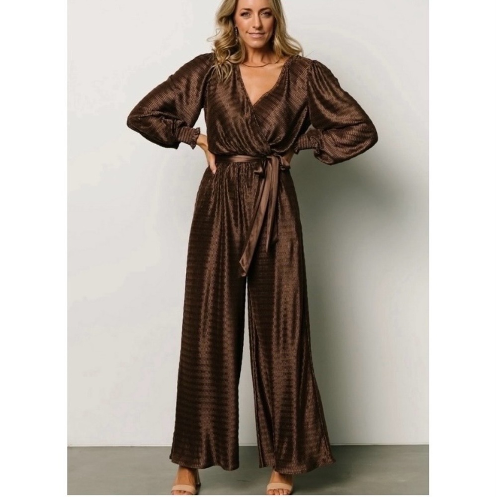 New Baltic Born Gabriel Wide Leg Jumpsuit Size Large Chocolate Brown
